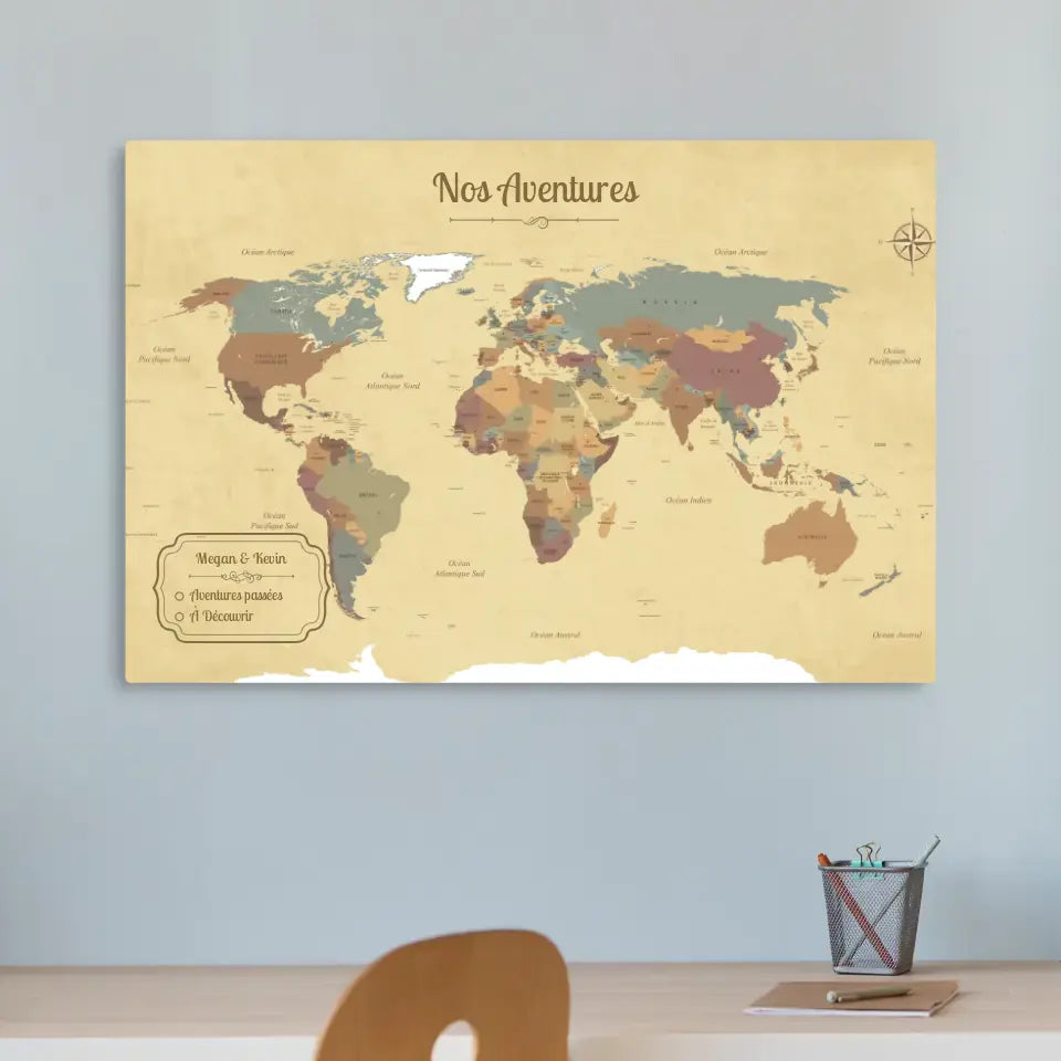 Carte du monde personnalisée - Toile Personnalisée