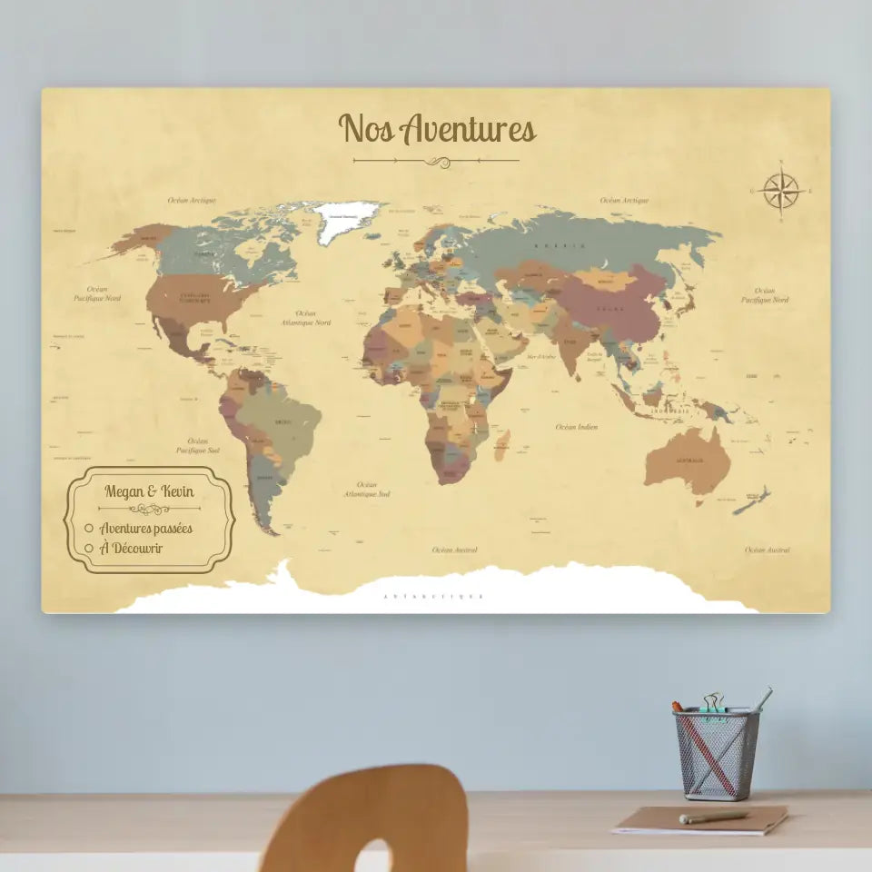 Carte du monde personnalisée - Toile Personnalisée